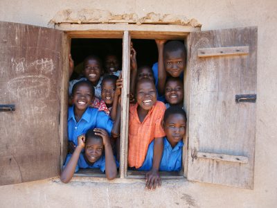 Students from a local school enjoying a photo moment
